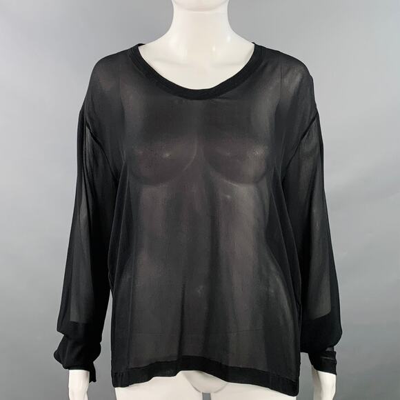 YVES SAINT LAURENT Size M Black Silk Sheer Extra Long Sleeve Casual Top - Picture 1 of 6